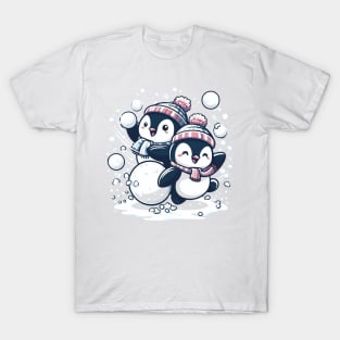 Cute Penguin Snowball Fight T-Shirt